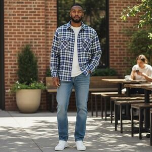 The Normal Brand Mens XL Blue Plaid Flannel Long Sleeve Button Down Shirt